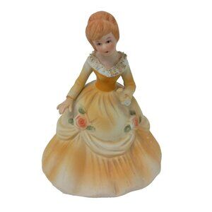 Vintage 1970s Porcelain Victorian Lady In Dress Music box Figurine